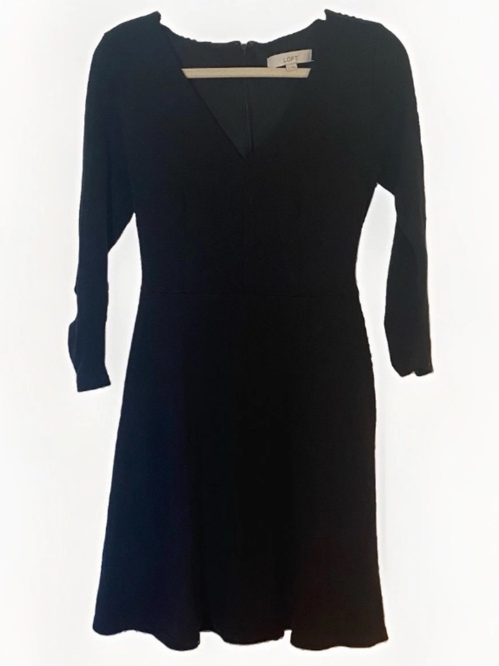 Loft Women’s 4 Little Black Dress V Neck 3/4 Sleeve Mid Knee Length Pockets